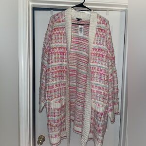 ✨NWT -torrid Cream Open-Front Knit Cardigan with multicolor Accents - size 5